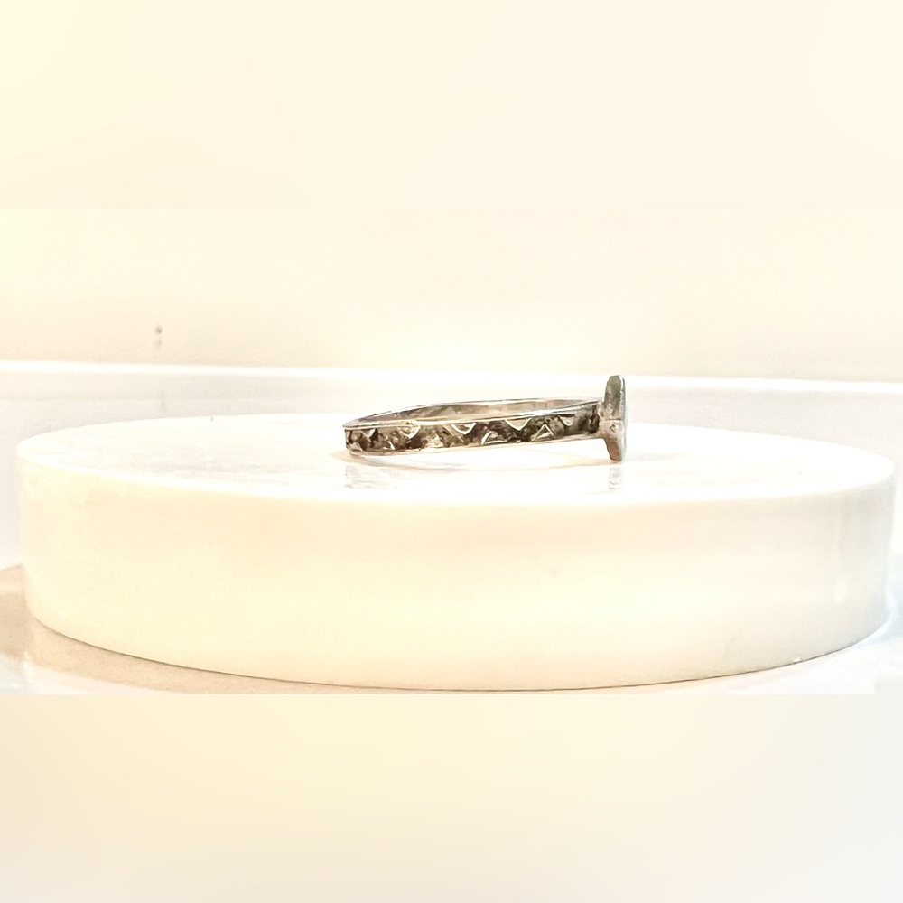Stackable Vintage 925 Silver Ring W/Small Diamond… - image 5
